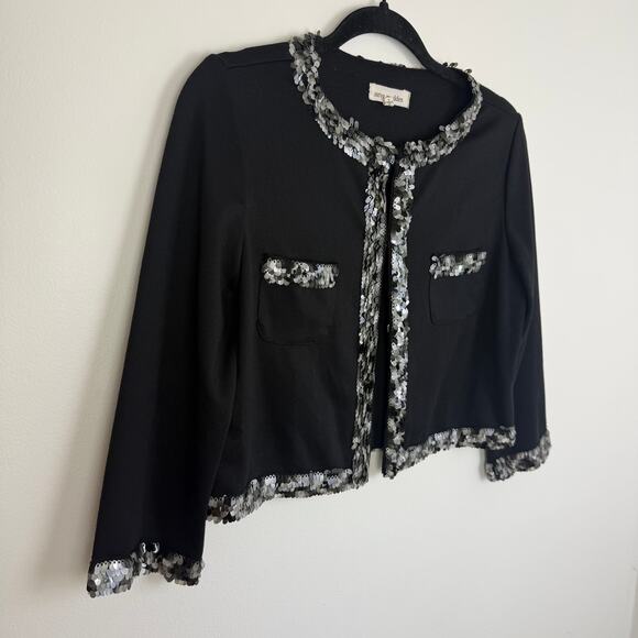 Steve Madden Womens Long Sleeve Sequin Trim Black Button Front Cardigan Medium - Picture 3 of 10